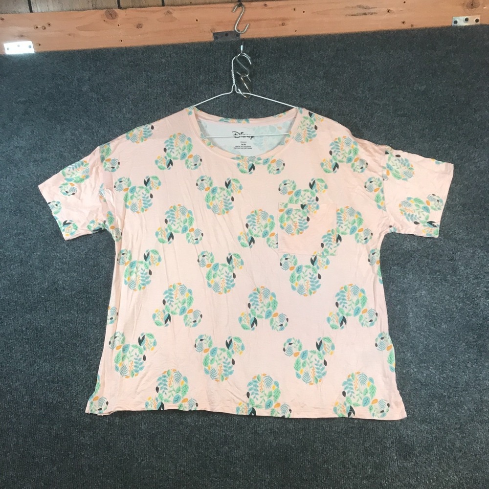 Disney Sleepwear Top Womens M Pink NEW Botanical Leaf Mickey Pocket Pullover